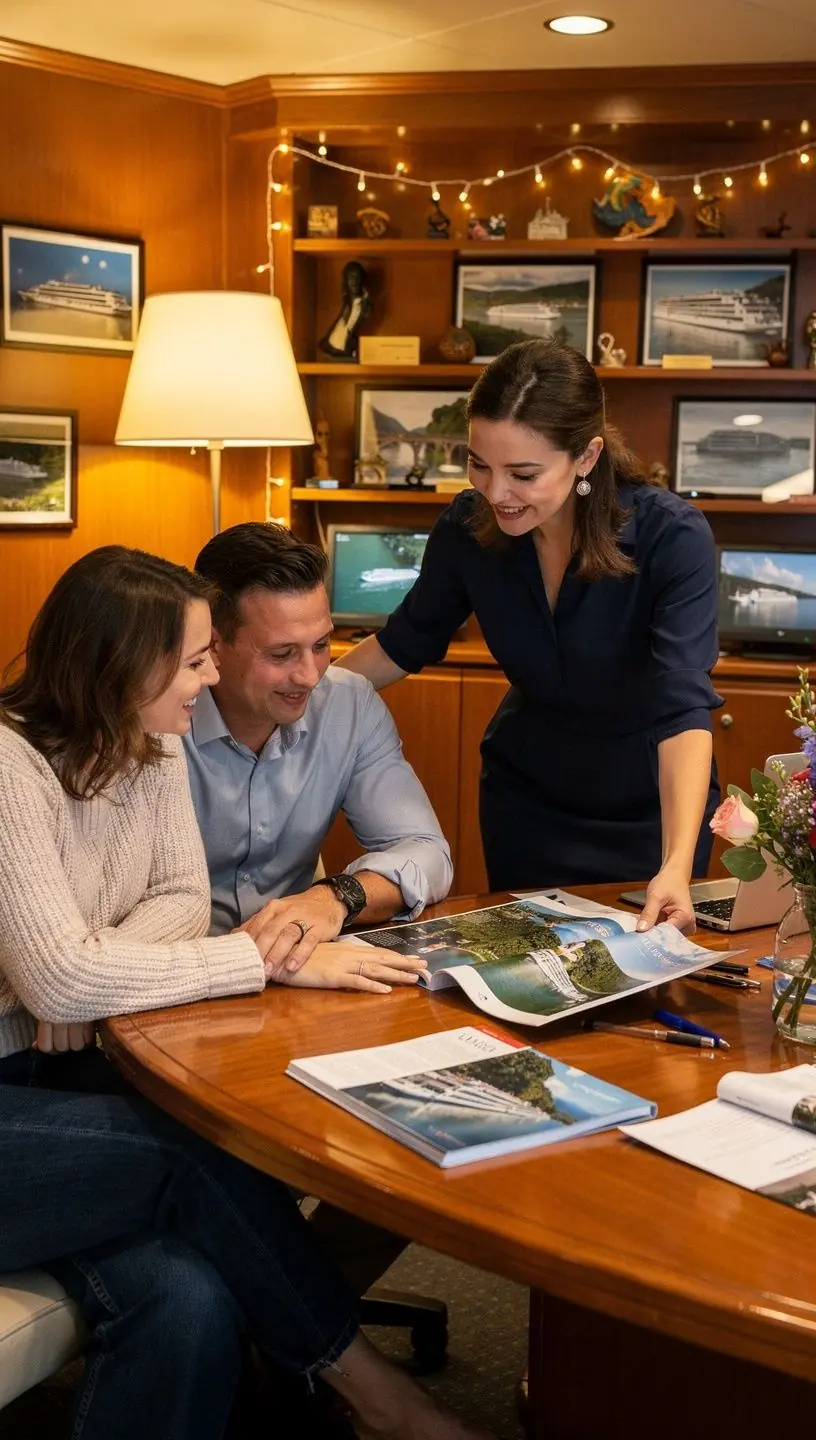 Reiseberater erklärt die Vorteile der Offline-Buchung von Flusskreuzfahrten und individuellen Reisepaketen.